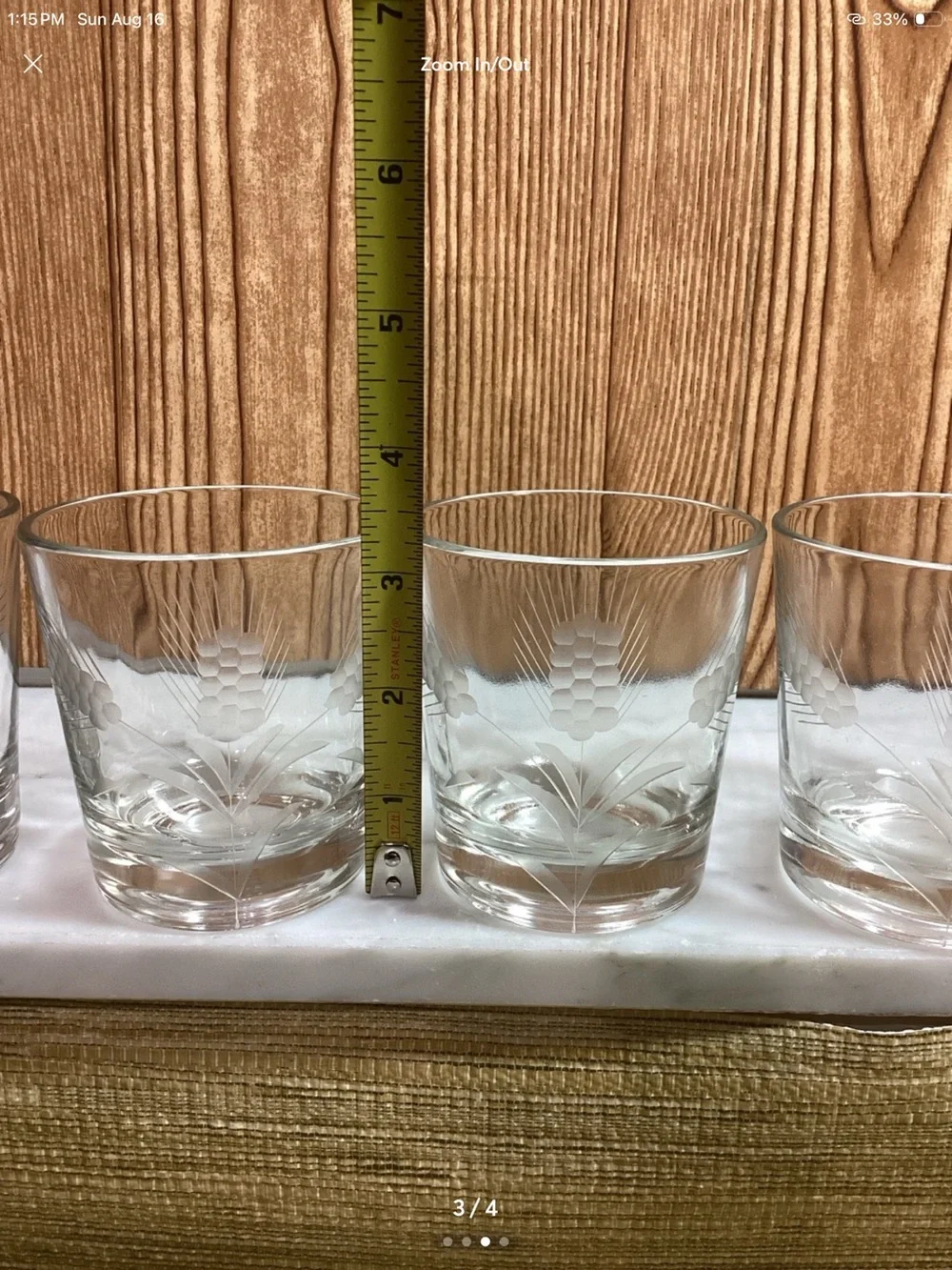 Vintage Clear Etched Lowball Glasses Set - 4 Pack